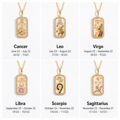 12 Zodiac Signs Crystal Pendant Necklace – Celestial Gold Astrology Necklace