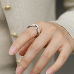 Personalized Pavé Wavy Enamel Statement Stacking Ring