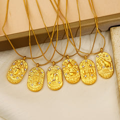 12 Zodiac Signs Gold Pendant Necklace – Celestial Vintage Charm Necklace