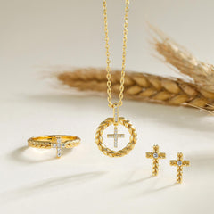 Wheat Wreath Cross Pendant Necklace