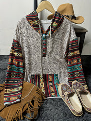 Women's Aztec Print Hoodie with Kangaroo Pocket, Long Sleeve & Drawstring – Soft, Relaxed Fit for Everyday Wear