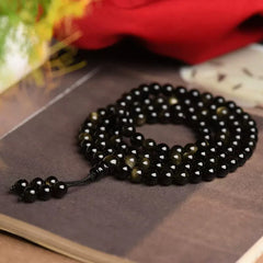 Faith Nova 108 Mala Beads Natural Gold Sheen Obsidian Wealth Bracelet