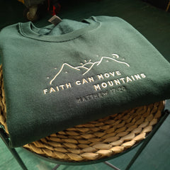 Embroidered Faith Can Move Mountains Christian Sweatshirt