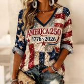 Women's America's 250th Anniversary Print Casual V-Neck 3/4 Sleeve