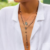 Layered Cross Black Bead Necklace