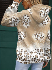 Letter & Leopard Print Kangaroo Pocket Hoodie, Casual Long Sleeve Hoodies Sweatshirt, Women's Clothing