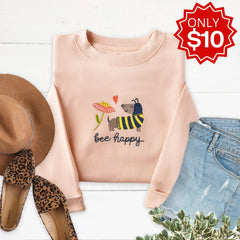 Bee Happy Embroidered Crewneck Sweatshirt