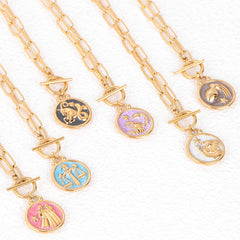 12 Zodiac Sign Pendant Necklace – Vintage Gold Astrology Charm Necklace