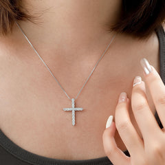 Sterling Silver Moissanite Cross Pendant Necklace – Christian Faith & Eternal Light