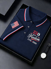 Men's Retro 250th Anniversary of the United States Print Independence Day Cross Print Polo Shirt