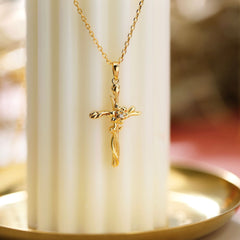 Floral Cross March Daffodils Birth Flower Necklace