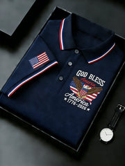 Men's Retro 250th Anniversary of the United States Print Independence Day Cross Print Polo Shirt