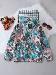 Girls' Bull Head Print Hooded Sweatshirt – Soft, Casual, and Stylish for School and Outdoor Activities