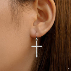 Sterling Silver Moissanite Radiance Cross Drop Earrings