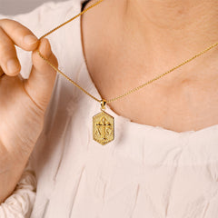 Hexagonal Alpha Omega Cross Medallion Necklace