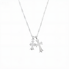 Sacred Dual Cross Heart Pendant Necklace – 925 Silver with Sparkling Stones
