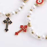 Handmade "Eyes" Beaded Cross Pearl Bracelet