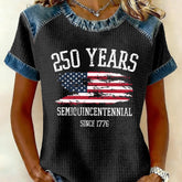 Women's 250th America Anniversary Casual Printed Waffle Knit Short-Sleeved T-Shirt