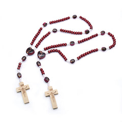 Mini Burgundy Wooden Rosary – Handheld Prayer Beads with Cross