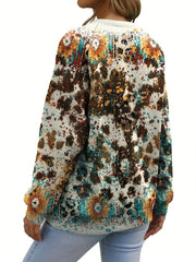 Women's Western Style Car & Slogan Tie Dye Lounge Top – Long Sleeve Crew Neck Pullover for Fall & Winter