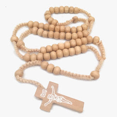 Handcrafted Wooden Rosary Necklace – Cross Design