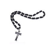 Black / White Wooden Rosary Bracelet – Cross Beaded Design