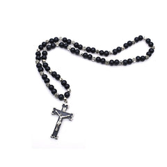 Black / White Wooden Rosary Bracelet – Cross Beaded Design