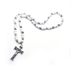 Black / White Wooden Rosary Bracelet – Cross Beaded Design