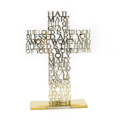 Acrylic Cross Ornament Stand with Hail Mary Prayer for Home, Office & Religious Decor
