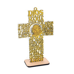 Wooden Cross Ornament Stand with Scripture for Home, Office & Religious Decor