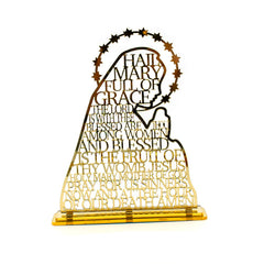 Gold Acrylic Virgin Mary Ornament Stand with Scripture for Home Decor