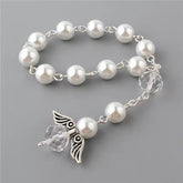 Angel Wing Pearl Rosary Bracelet – 8mm Baptism Beads