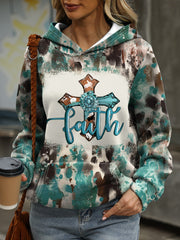 Women's Faith Print Hoodie with Kangaroo Pocket, Soft Long Sleeve Relaxed Fit