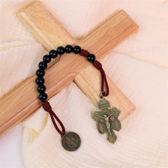 Olive Wood Beads with Saint Benedict Medal & Crucifix Pocket Rosary