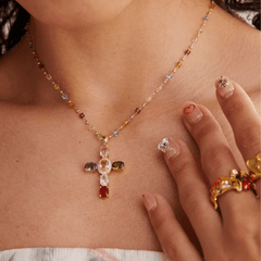 Bible 12 Gemstones Cross Pendant Necklace