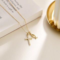 We Will be With You Cross Ichthys Necklace