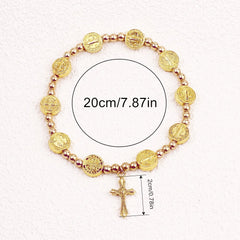 Gold-tone St. Benedict Cross Stretch Bracelet