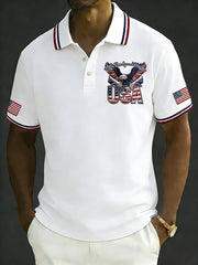 Men's Retro 250th Anniversary of the United States Print Independence Day Cross Print Polo Shirt