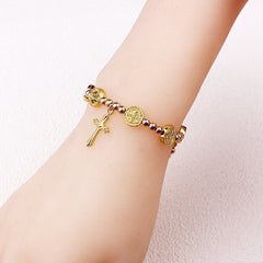 Gold-tone St. Benedict Cross Stretch Bracelet