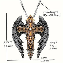 Heavy Style Protection Wings & Crafted Cross Alloy Necklace