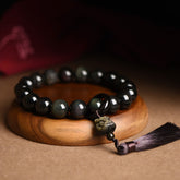 Faith Nova Natural Black Obsidian Lion Wrist Mala Protection Tassels Pocket Mala Car Decoration