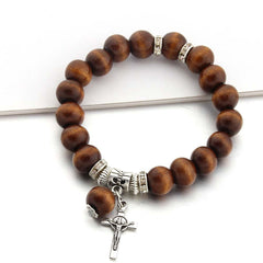 Handmade Wooden Bead Jesus Cross Bracelet
