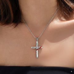 Patriotic Thin Red Line Cross Necklace with John 19:30 Inscription