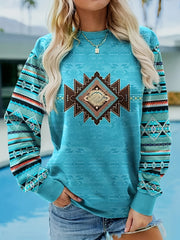 Women's Boho-Chic Aztec Print Sweatshirt, Casual Crew Neck, Long Sleeve