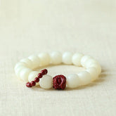 Faith Nova Natural Bodhi Seed Cinnabar Dancing Lion Charm Wisdom Harmony Wrist Mala