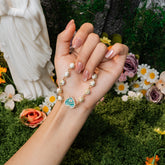 Divine Protection Beaded Bracelet – White & Gold Guardian of Grace