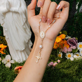 Madonna Rosary Cross Bracelet – White Pearl & Red Enamel Faith Edition