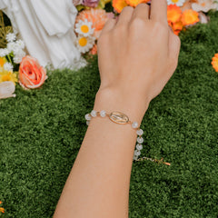 Our Lady of Light Rosary Cross Bracelet – Pink Glow & White Pearl Editions