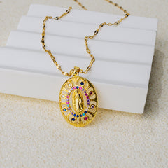 Our Lady of Guadalupe Necklace – Gold-Toned Faith Pendant with Multicolor Zircon