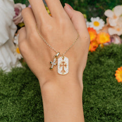 Double Cross Gold Necklace – Christian Faith Pendant with Sparkling Stones of Light & Grace